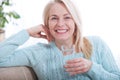 Beautiful middle aged woman drinking water in the morning Royalty Free Stock Photo