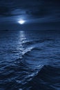 Beautiful Midnight Ocean View With Moonrise And Ca Royalty Free Stock Photo