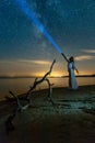 Beautiful Milky Way with standing woman.