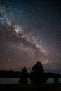 Beautiful milky way, starry night over the snow mountain at Lake Pukaki, New Zealand. High ISO Photography Royalty Free Stock Photo