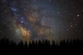 Beautiful milkyway and silhouette of pine tree on a night sky Royalty Free Stock Photo