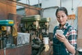 Beautiful milling machine factory female worker