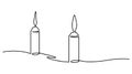 Beautiful minimal continuous line candles design vector.Burning fire candles. Continuous one line drawing. Vector