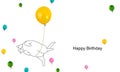 Beautiful minimalist happy birthday card with pets and balloons.