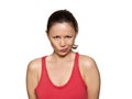 Beautiful mischief woman puckering lips Royalty Free Stock Photo