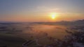 Beautiful misty colorful morning view of the village of Sankt Georgen im Attergau, idyllical austrian village in early morning, at