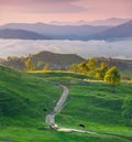 Beautiful misty morning in mountain village.