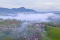 Beautiful misty village and tea plantation at morning