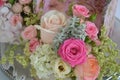 Floral arrangements and decoration. Beautiful mix of pink and white roses close-up. flowers floristry Royalty Free Stock Photo