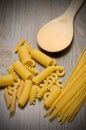 Beautiful Mixed Pastas and Wooden Spoon Royalty Free Stock Photo