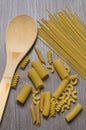 Beautiful Mixed Pastas and Wooden Spoon Royalty Free Stock Photo
