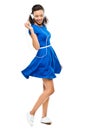 Beautiful mixed race woman dancing blue dress isolated