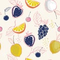 Beautiful Mixed summer fruits colorful hand sketch ,drawing and