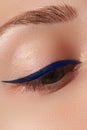 Beautiful model applying eyeliner close-up on eye. Make-up Royalty Free Stock Photo