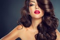 Beautiful model brunette with long curled hair. Royalty Free Stock Photo