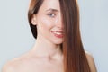 Beautiful model girl with shiny brown straight long hair . Care and hair products Royalty Free Stock Photo