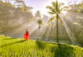 Beautiful model in red dress at Tegalalang Rice Terrace 16 Royalty Free Stock Photo