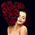 Beautiful model woman rose flower in hair heart shape beauty sal