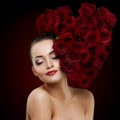 Beautiful model woman rose flower in hair heart shape beauty salon Royalty Free Stock Photo