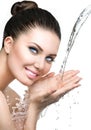 Beautiful model woman with splashes of water Royalty Free Stock Photo