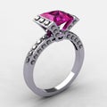 Beautiful modern 18k white gold pink sapphire ring Royalty Free Stock Photo