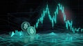 beautiful modern bitcoin illustration with scifi inspired neon lightning candles, ai generated image