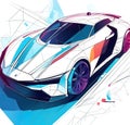 Beautiful modern car design, Vector illustration, sketch art, Royalty Free Stock Photo