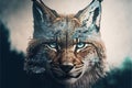 Beautiful modern design lynx with double exposure nature background Royalty Free Stock Photo