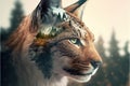 Beautiful modern design lynx with double exposure nature background Royalty Free Stock Photo