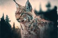 Beautiful modern design lynx with double exposure nature background Royalty Free Stock Photo