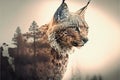 Beautiful modern design lynx with double exposure nature background Royalty Free Stock Photo