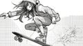 a beautiful modern dressed manga skatergirl, skating trick pose, ai generated image