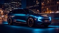 modern electric car, night city road light urban energy style outdoor presentation