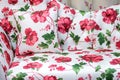 Beautiful modern fabric set of sofa and pillow red flower pattern interior for home and living achitecture decoration contemporary Royalty Free Stock Photo