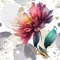 Beautiful Modern Hand Drawn Watercolor Aster Flowers Seamless Pattern. Colorful Dirty Spotted Watercolor Aquarelle Vector Royalty Free Stock Photo
