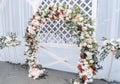 Beautiful modern hexagon wedding arch for unique contemporary wedding ceremony with fresh greenery