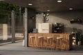 Beautiful modern loft kitchen interior design with wooden counter bar, stools, modern fridge Royalty Free Stock Photo