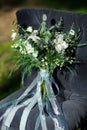 Beautiful modern lush bridal bouquet is standing Royalty Free Stock Photo