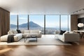 Beautiful living room interior in new luxury home with open concept floor plan. Royalty Free Stock Photo