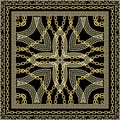 Beautiful modern seamless pattern, vector scarf design with gold chains, frames, borders and Greek key patterns on black Royalty Free Stock Photo
