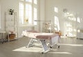 Interior of beauty salon, massage room, or spa centre with massage table and magnifying lamp Royalty Free Stock Photo