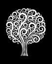 Beautiful monochrome black and white tree in a flower design with swirls and flourishes isolated. Royalty Free Stock Photo