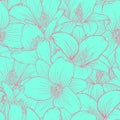 Beautiful monochrome, blue and pink seamless pattern with lilies. Hand-drawn contour lines. Royalty Free Stock Photo