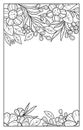Beautiful monochrome floral illustration, contour flowers and leaves on a white background Royalty Free Stock Photo
