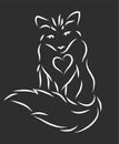 Line art with white hand drawn fox silhouette Royalty Free Stock Photo