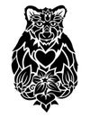 Tribal tattoo art with stylized bear and flowers