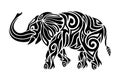 Black and white tattoo art with stylized elephant