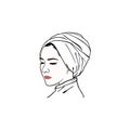 Beautiful Monochrome Turban Girl Hairstyle, Moslem Hijab Girl Vector Design. Logo, Icon, Sign, Illustration