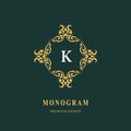 Beautiful monogram. Elegant emblem. Art logo design. Letter K. Graceful template. Business sign, identity for Restaurant, Royalty,