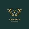 Beautiful monogram. Elegant emblem. Art logo design. Letter V. Graceful template. Business sign, identity for Restaurant, Royalty,